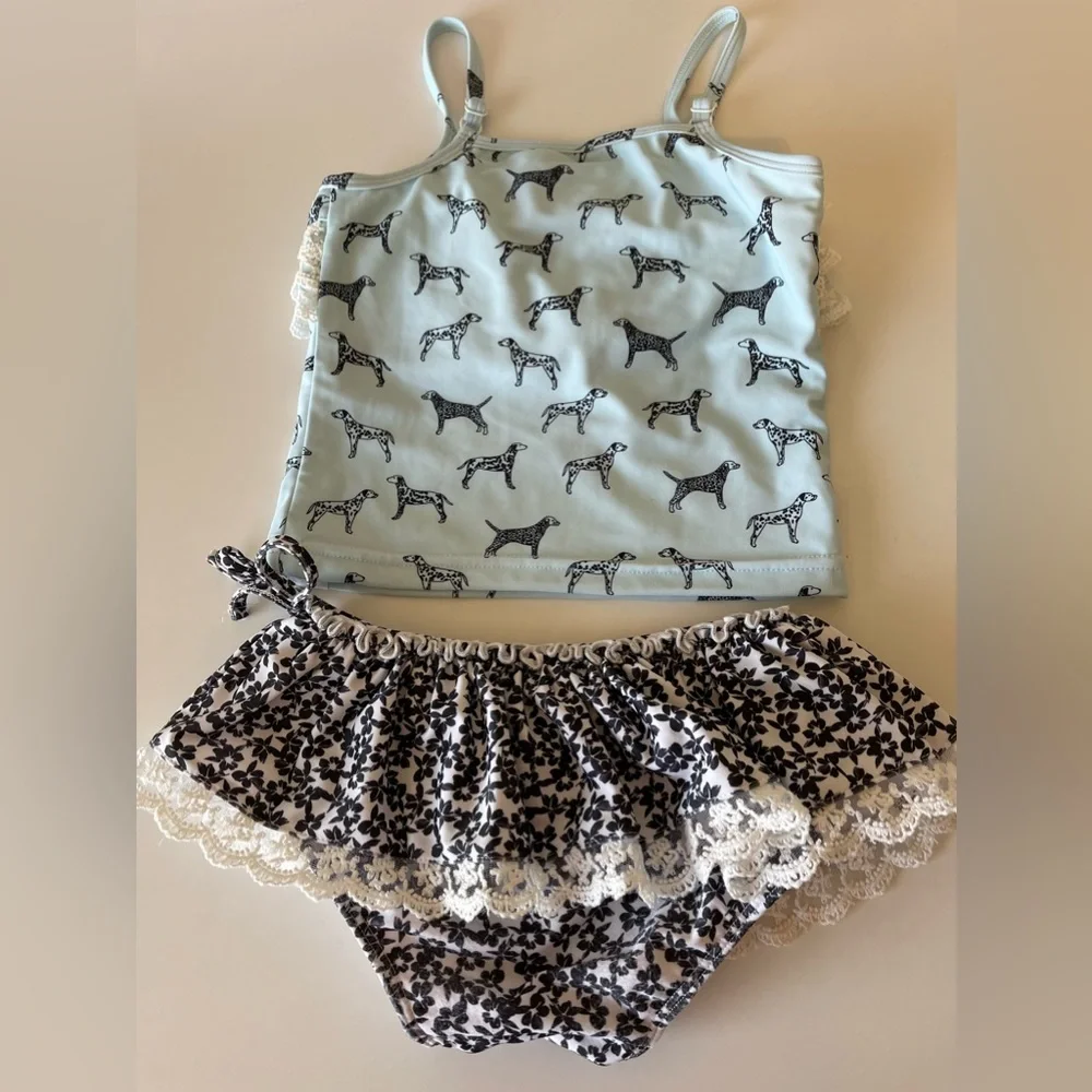 🔴🔴🔴SOLD🔴🔴🔴 Jane + JoGirls Tillie Dotty Floral Tankini Swim Suit Bikini - Picture 2 of 4